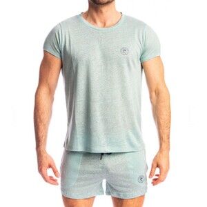 Mens L'Homme Invisible Nieuport Linen Crewneck Tee in White or Aqua - Small, NWT